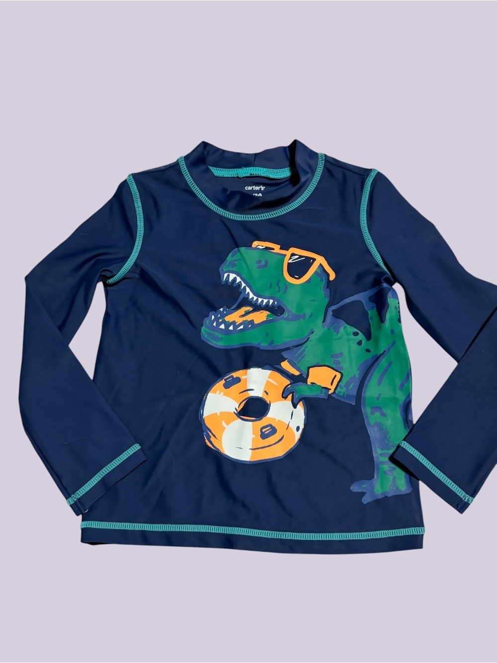 Carter's Navy Dino Rash Guard Swim Shirt - Green/Orange Dino Size 3T LIKE NEW!!